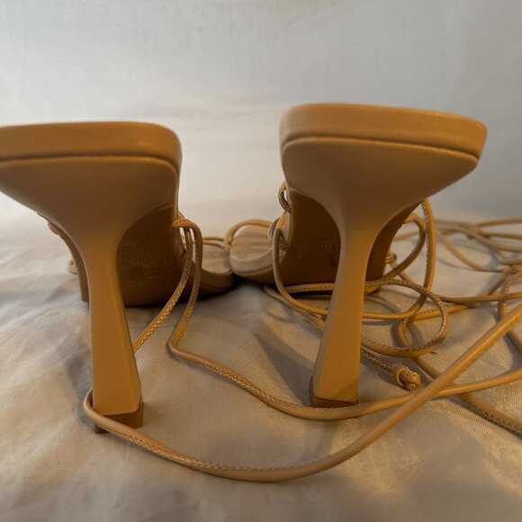 Open Edit by Nordstrom Karyn Ankle Tie Sandal - Beige, Flare Heel Size 11 NEW - Picture 4 of 6